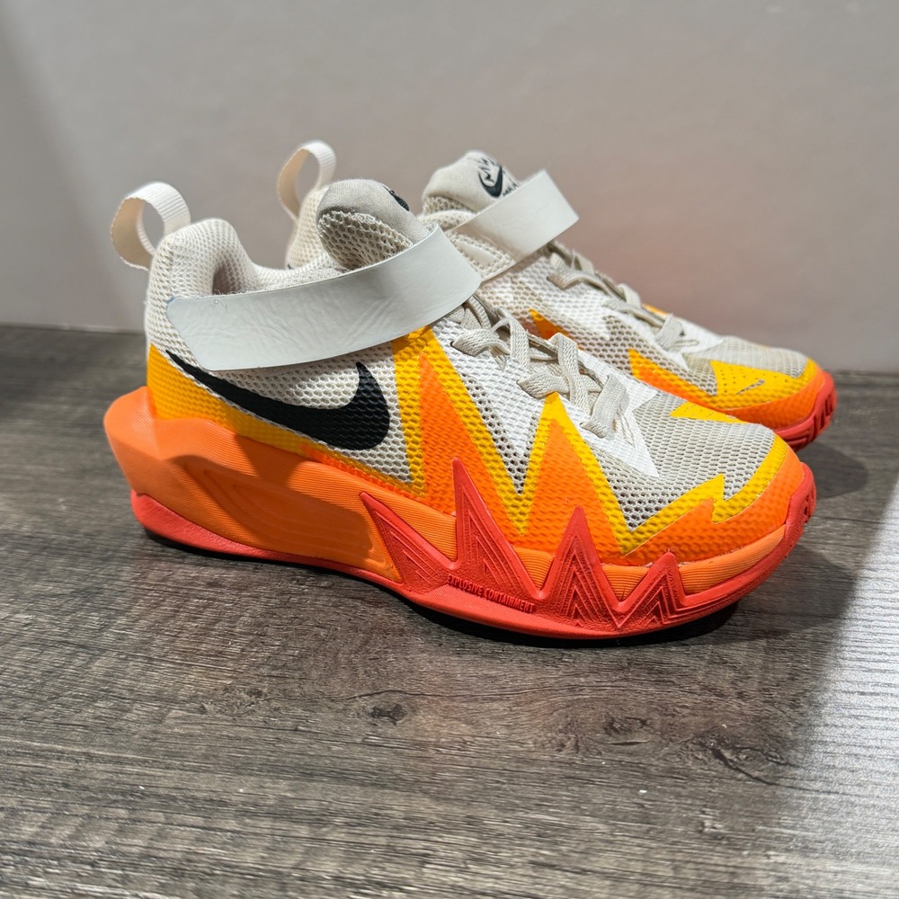 Nike Team Hustle Boys Size 12C Orange Yellow White Basketball Shoes GUC